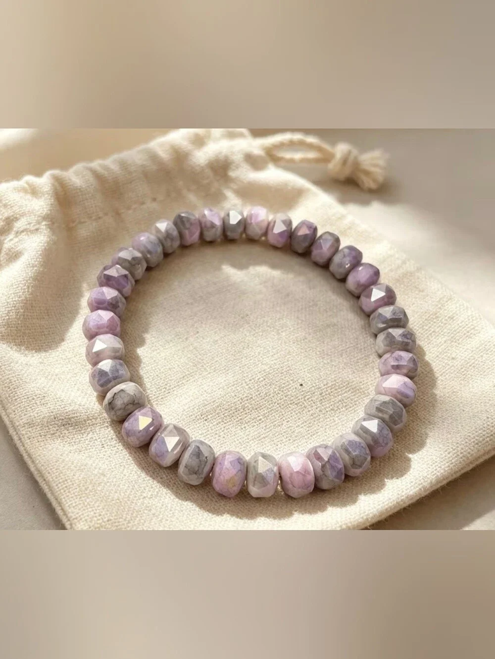 💜💚NEW💜💚 PRETTY!! Faceted MOSS AGATE WITH LAVENDAR QTZ Mix Stretch Bracelet